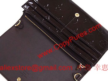 ルイヴィトンコピー財布　ヴィトン　LV　ヴェルニ　ファスナー長札　チェーン付き　長財布　ヴェルニ　ポルトフォイユサラ　チェーン　アマラント　M90088